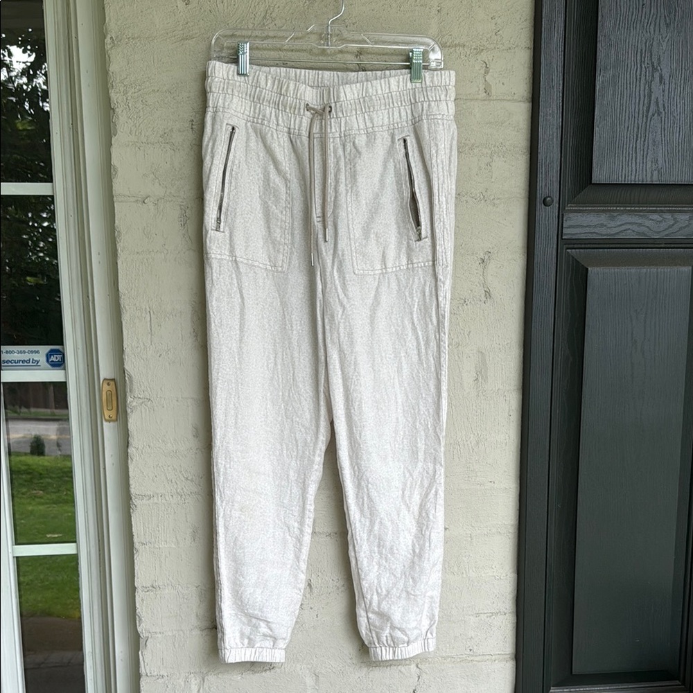 Athleta Leopard Print Cabo Linen Jogger Pants Cream/Tan Size 6 - Picture 5 of 15